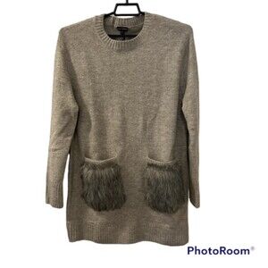 NWT Coco + Carmen Ribbed Hem Faux Fur Pocket Knit Sweater Tunic Top Dress L/XL